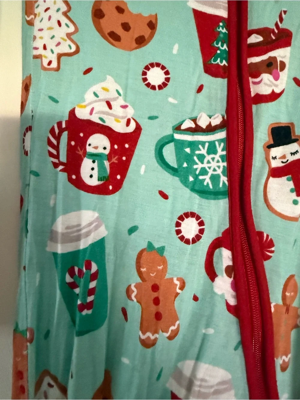 Little Sleepies Red-Trim Mint Holiday Print Footie
